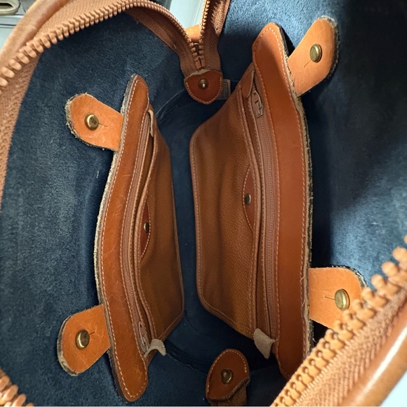 Dooney & Bourke Navy & Tan All Weather Leather Domed Satchel - Picture 7 of 9